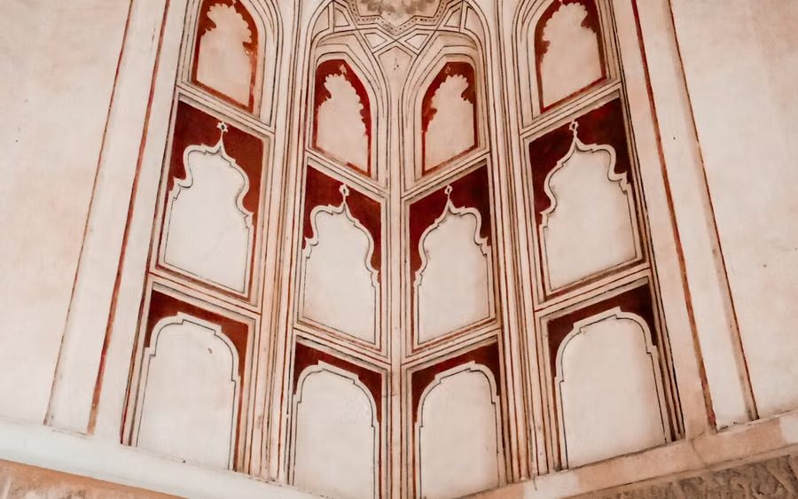 Receding arches and geometric patterns in a mosque interior