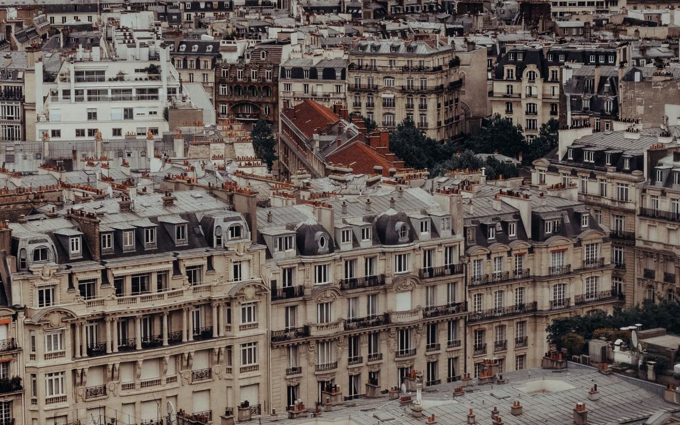 Aerial view of classic Parisian apartment buildings